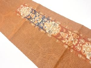 リサイクル　手織り紬縞に抽象模様織出し袋帯